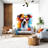 Vibrant Jack Russell Terrier Wall Sticker with Sunglasses | Colorful Watercolor Dog Art Decal | Modern Pet Lover Home Decor | Fun Wall Art