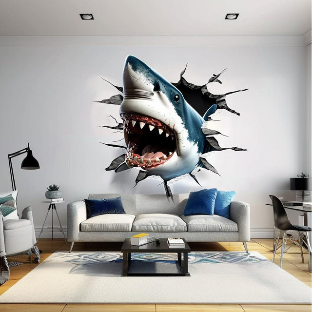 3D Great White Shark Wall Sticker | Realistic Shark Wall Decal | Underwater Adventure Home Decor | Unique Living Room Wall Art