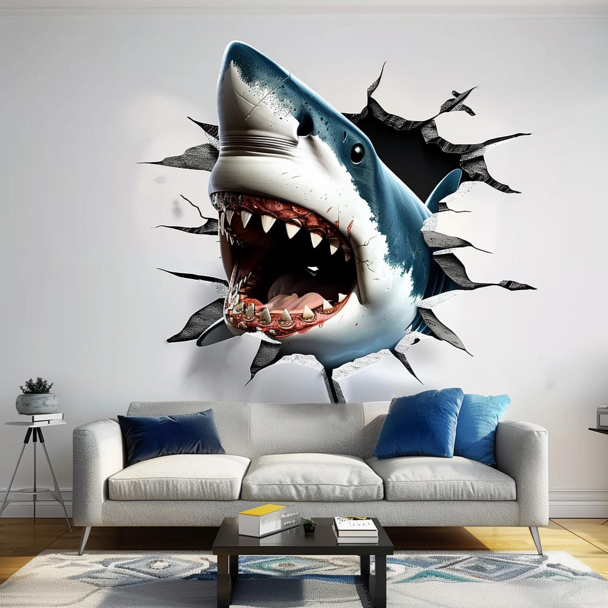 3D Great White Shark Wall Sticker | Realistic Shark Wall Decal | Underwater Adventure Home Decor | Unique Living Room Wall Art - Decords