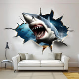 3D Crack White Shark Wall Sticker | Realistic Wall Hole Shark Decal | Scary Ocean Theme Portal Home Decor | Unique Living Room Wall Art