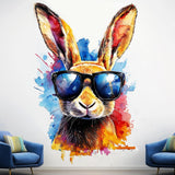 Stylish Rabbit with Sunglasses Wall Decal | Colorful Watercolor Art Sticker | Fun Animal Wall Decor | Photorealistic Room Decals Home Decor