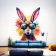 Colorful Rabbit with Sunglasses Wall Decal | Vibrant Watercolor Art Sticker | Fun and Playful Animal Wall Sticker | Room Decor for Kids - Decords