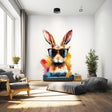 Colorful Rabbit with Sunglasses Wall Decal | Fun Watercolor Art Sticker | Playful Animal Decor | Photorealistic Bunny Wall Sticker