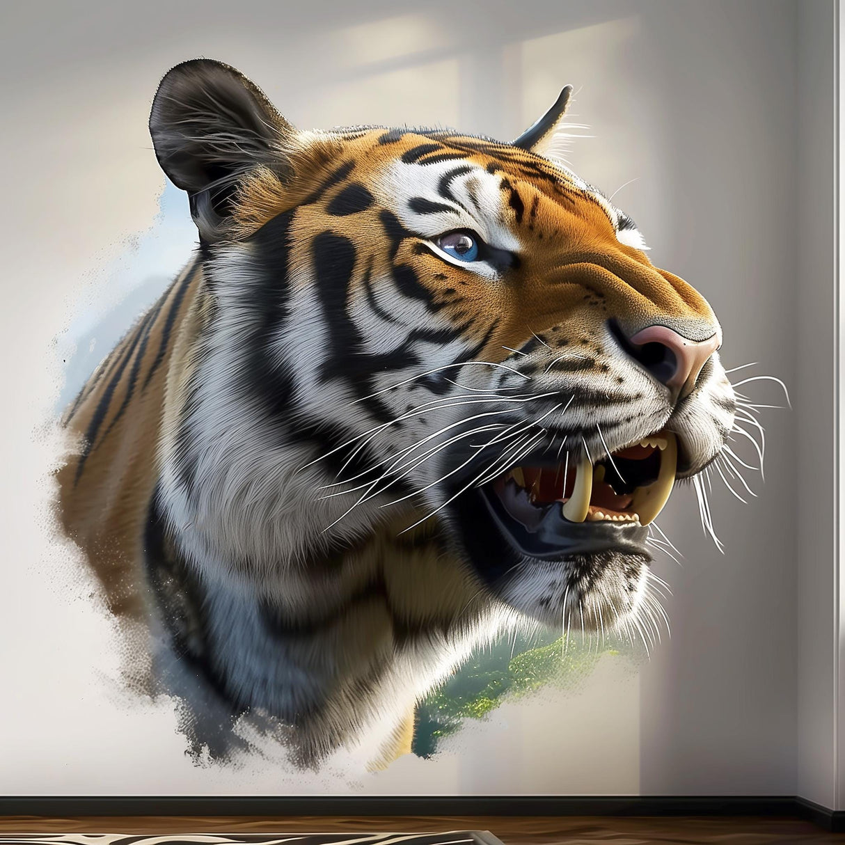 Photorealistic Tiger Wall Decal Sticker | Fierce Jungle Cat Art | Realistic Tiger Decals for Living Room Office | Nature-Inspired Home Decor - Decords