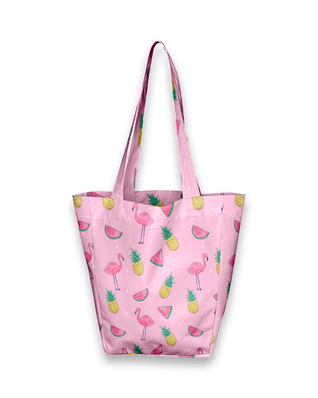 Pink Kids Shopper Bag with Flamingos and Pineapples | Cute Children's Tote | Fun and Stylish Pink Flamingo Bag for Girls