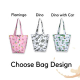 Kids Shopper Bag | Grey Dino and Cars Tote | Eco-Friendly Kids Bag | Cute Dinosaurs and Durable Small Tote Bags - Decords