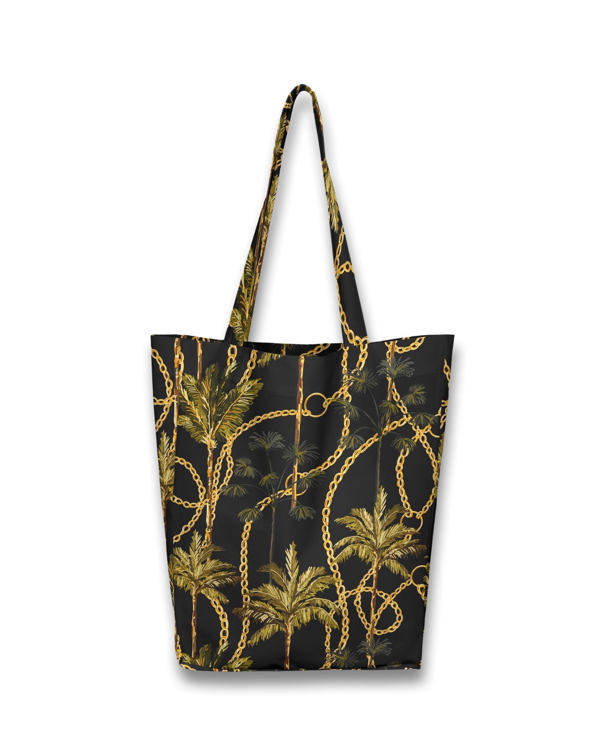 Women's Black Shopper Bag with Gold Chains Design | Large Tote with Wallet | Elegant Durable Travel Bag | Stylish Woman Beach and Gym Bag