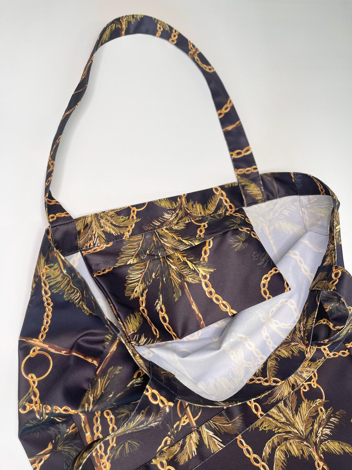 Women's Black Shopper Bag with Military Brown Patterns | Large Tote with Wallet | Stylish Durable Travel Bag | Versatile Beach and Gym Bag