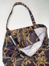 Women's Black Shopper Bag with Military Brown Patterns | Large Tote with Wallet | Stylish Durable Travel Bag | Versatile Beach and Gym Bag - Decords