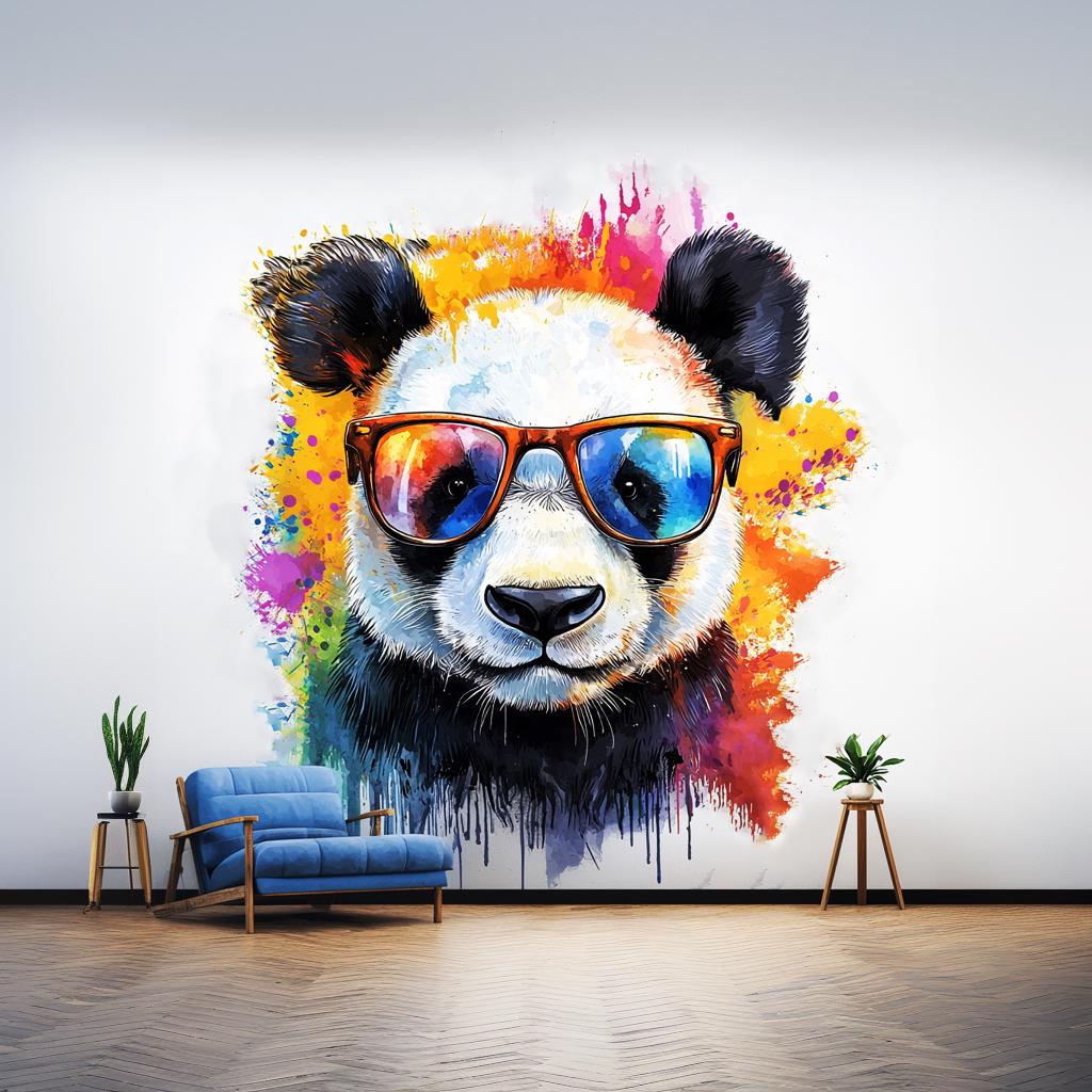 Colorful Baby Panda Wall Decal | Watercolor Sunglasses Bear Sticker Art | Cute Panda Nursery Room Decor | Fun Kids' Room Wall Sticker Decals - Decords