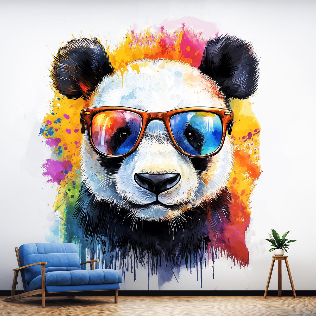 Colorful Baby Panda Wall Decal | Watercolor Sunglasses Bear Sticker Art | Cute Panda Nursery Room Decor | Fun Kids' Room Wall Sticker Decals - Decords