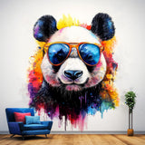 Vibrant Panda Wall Decal with Sunglasses | Watercolor Splash Bear Sticker | Cool Animal Nursery Decor | Fun Kids' Room Decals - Decords