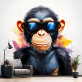 Cool Baby Chimpanzee Wall Sticker | Playful Animal Decal | Colorful Wall Art with Sunglasses | Fun Kids Room Decor Vibrant Chimp Wall Decal - Decords