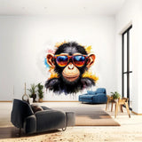 Vibrant Baby Chimpanzee Wall Sticker | Cool Animal Decal | Colorful Chimp Wall Decal with Sunglasses | Playful Nursery Wall Art