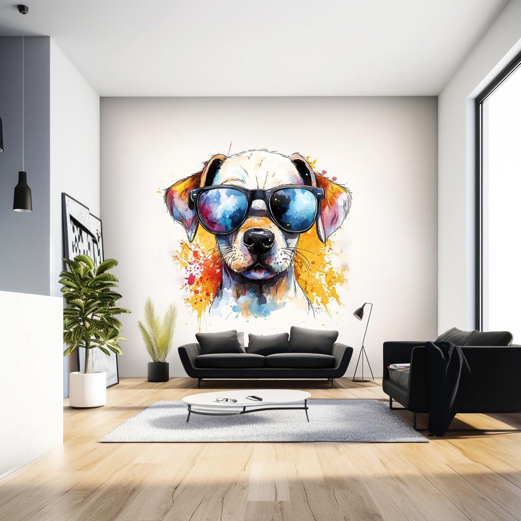 Cool Labrador Retriever Puppy Wall Sticker | Cute Animal Decal | Colorful Dog Wall Art with Sunglasses | Playful Wall Decal