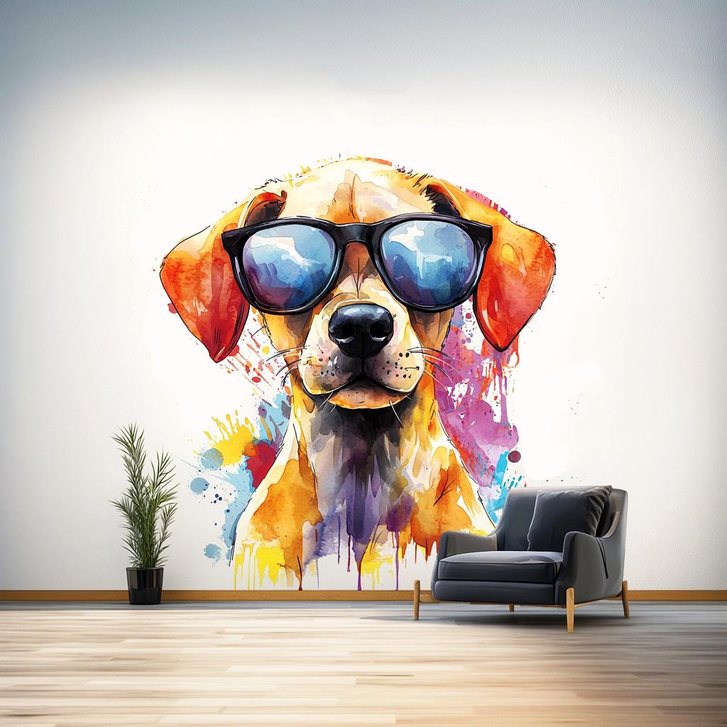 Colorful Labrador Puppy Wall Sticker | Cute Dog Decal | Fun Animal Wall Art with Sunglasses | Playful Kids Room Decor | Vibrant Wall Decal