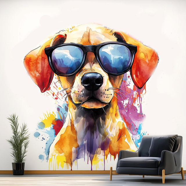 Colorful Labrador Puppy Wall Sticker | Cute Dog Decal | Fun Animal Wall Art with Sunglasses | Playful Kids Room Decor | Vibrant Wall Decal