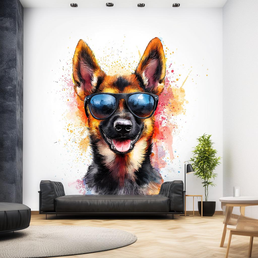 Playful German Shepherd Wall Sticker | Cute Dog Decal with Sunglasses | Colorful Puppy Wall Art | Fun Pet Decor Kids Room Vibrant Wall Decal