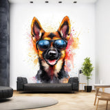 Playful German Shepherd Wall Sticker | Cute Dog Decal with Sunglasses | Colorful Puppy Wall Art | Fun Pet Decor Kids Room Vibrant Wall Decal - Decords