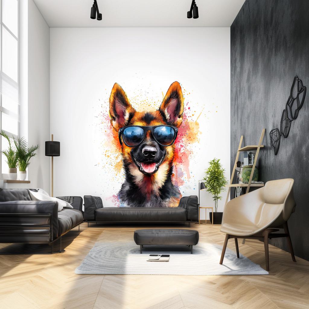 Playful German Shepherd Wall Sticker | Cute Dog Decal with Sunglasses | Colorful Puppy Wall Art | Fun Pet Decor Kids Room Vibrant Wall Decal - Decords