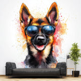 Playful German Shepherd Wall Sticker | Cute Dog Decal with Sunglasses | Colorful Puppy Wall Art | Fun Pet Decor Kids Room Vibrant Wall Decal - Decords