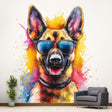 Vibrant German Shepherd Wall Sticker | Cute Dog Decal with Sunglasses | Colorful Puppy Wall Art | Pet Decor for Nursery | Fun Wall Decal