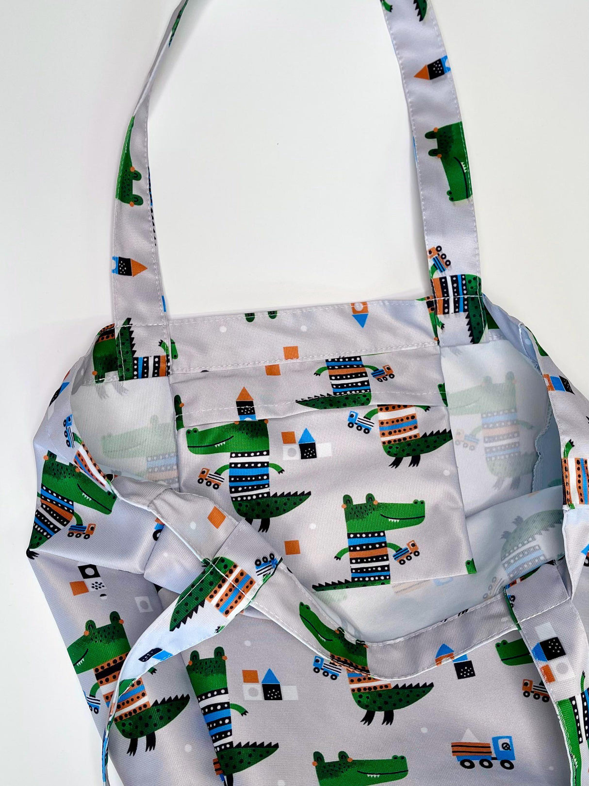 Kids Shopper Bag | Grey Dino and Cars Tote | Eco-Friendly Kids Bag | Cute Dinosaurs and Durable Small Tote Bags - Decords