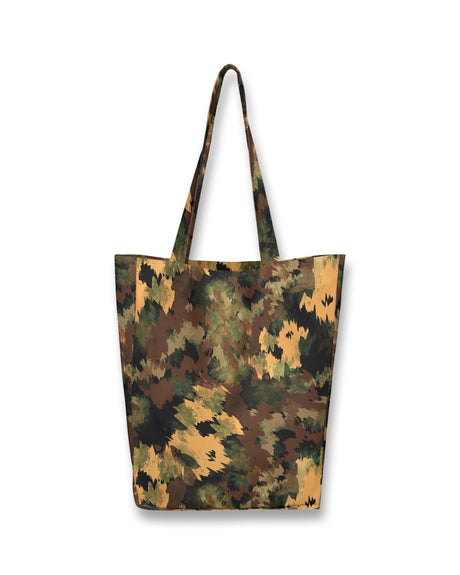 Women's Black Shopper Bag with Military Brown Patterns | Large Tote with Wallet | Stylish Durable Travel Bag | Versatile Beach and Gym Bag