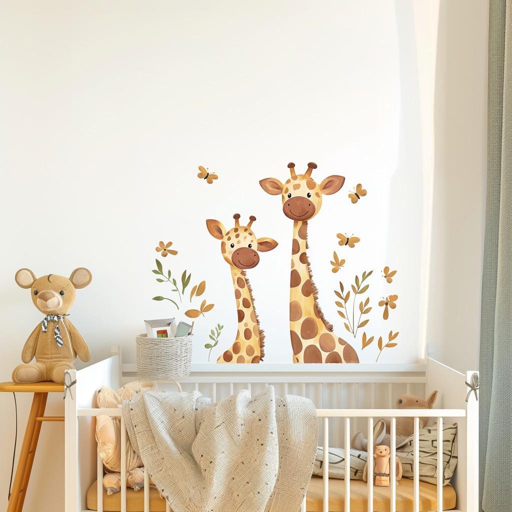 Playful Giraffe Wall Decal | Watercolor Minimalist Decor | Friendly Animal Sticker | Kids Room Vinyl Art | Eco-Friendly Peel and Stick