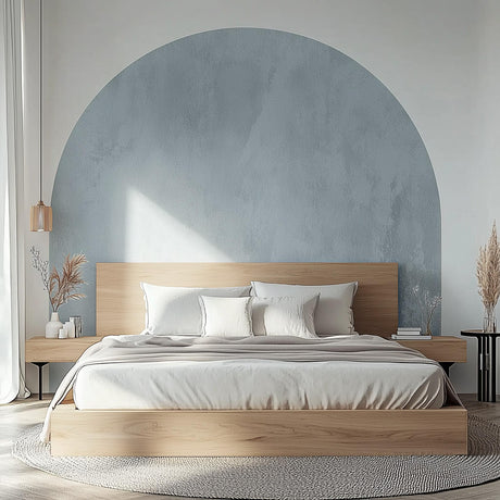 Boho Headboard Decal | Sky Blue Half Circle Wall Sticker | Bed Arch Peel and Stick | Pastel Wall Decor for Bedroom, Living Room - Decords