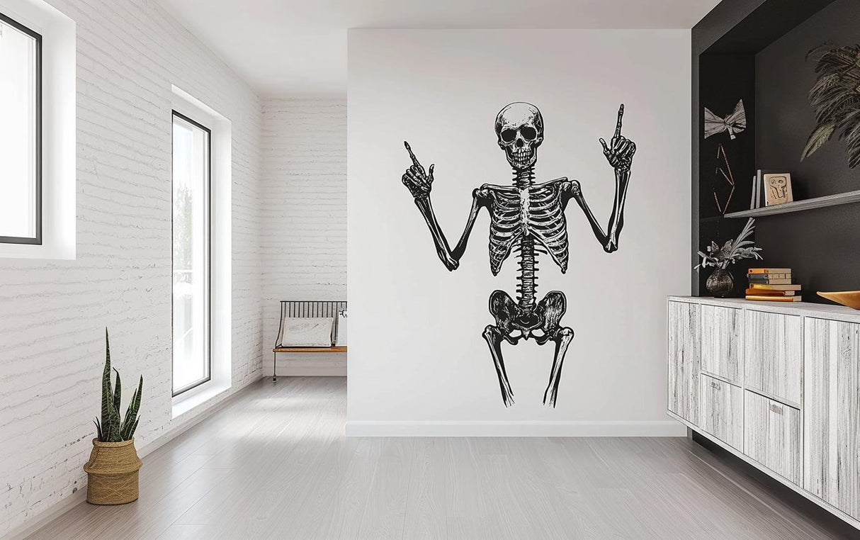 Skeleton Wall Decal | Halloween Human Skull Bones Wall Sticker | Removable Gothic Wall Art | Skeleton Decor for Home, Office, or Party - Decords