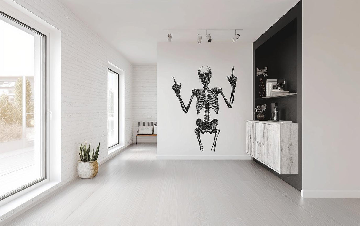 Skeleton Wall Decal | Halloween Human Skull Bones Wall Sticker | Removable Gothic Wall Art | Skeleton Decor for Home, Office, or Party - Decords