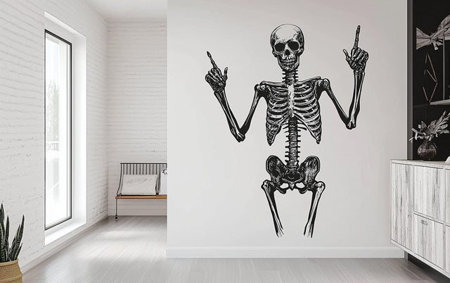 Skeleton Wall Decal | Halloween Human Skull Bones Wall Sticker | Removable Gothic Wall Art | Skeleton Decor for Home, Office, or Party - Decords