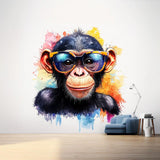 Colorful Baby Chimpanzee Wall Sticker | Cute Animal Decal | Playful Kids Room Decor | Cool Chimp Wall Decal with Sunglasses Fun Nursery Art - Decords