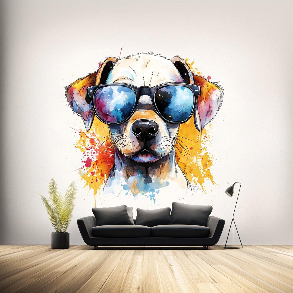 Cool Labrador Retriever Puppy Wall Sticker | Cute Animal Decal | Colorful Dog Wall Art with Sunglasses | Playful Wall Decal - Decords