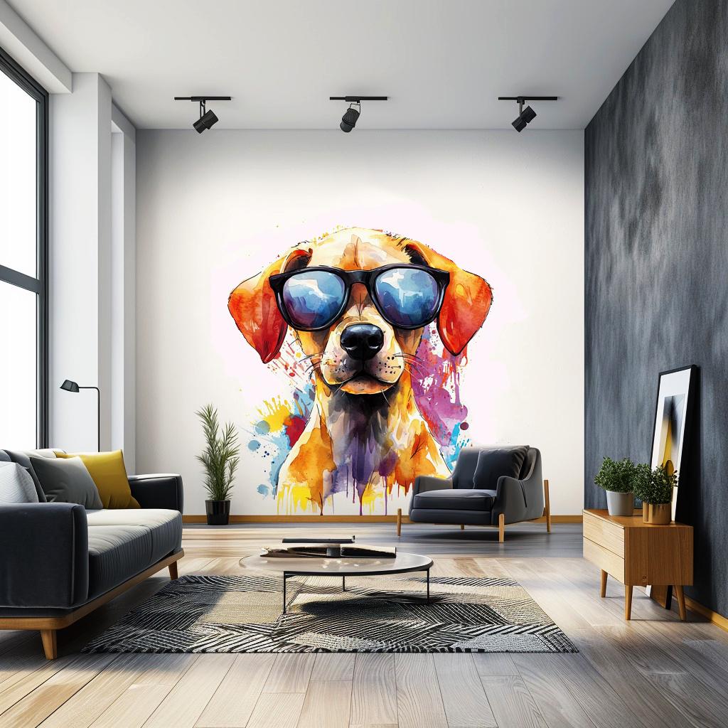 Colorful Labrador Puppy Wall Sticker | Cute Dog Decal | Fun Animal Wall Art with Sunglasses | Playful Kids Room Decor | Vibrant Wall Decal