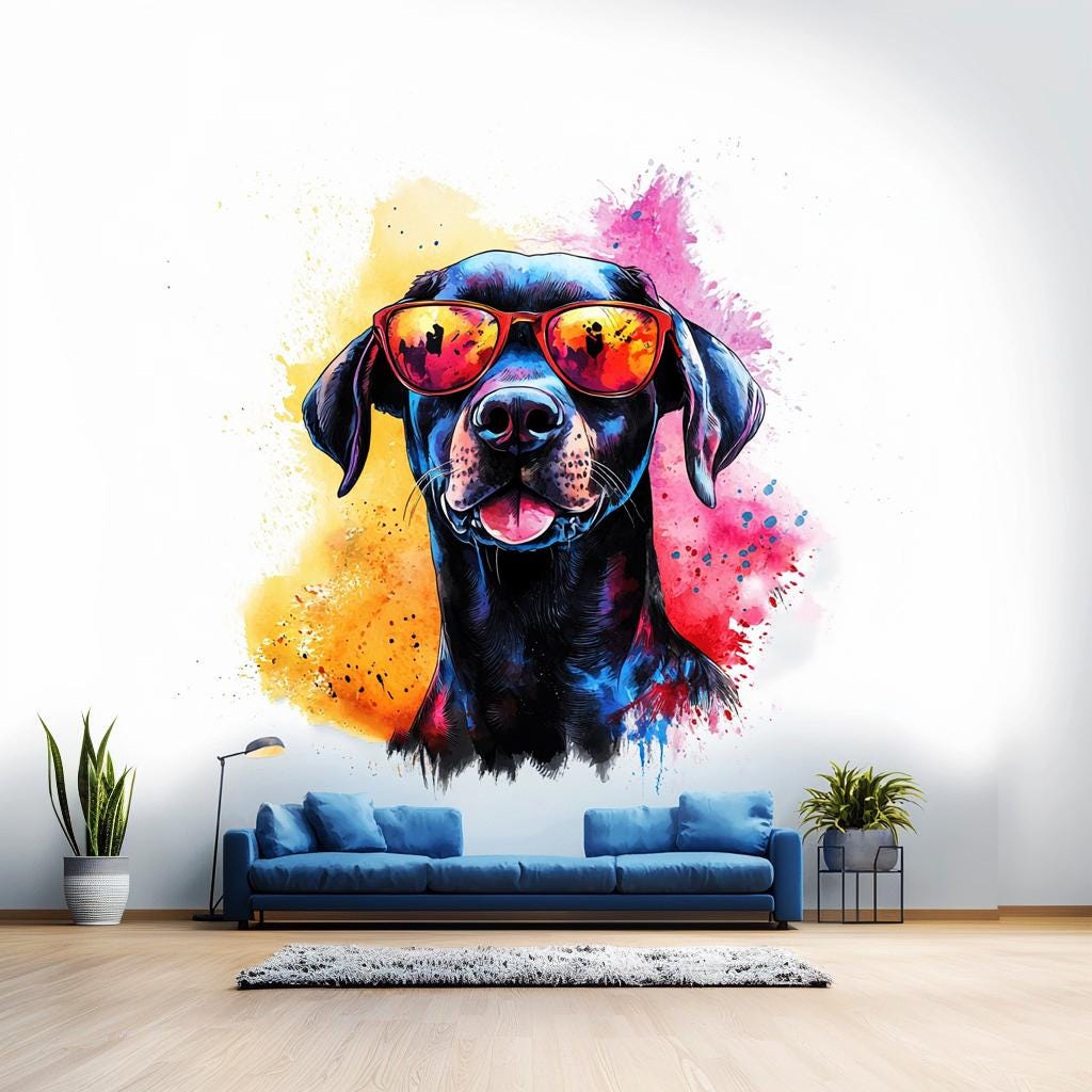 Bold Labrador Retriever Wall Sticker | Cool Dog Decal with Sunglasses | Colorful Animal Wall Art  | Vibrant Wall Decal - Decords