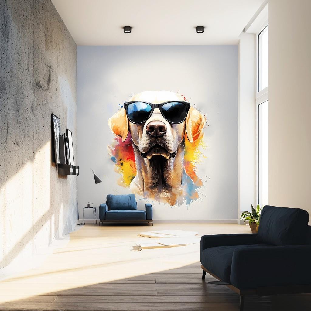 Photorealistic Labrador Wall Sticker | Cool Dog Decal with Sunglasses | Fun Animal Wall Art | Playful Pet Decor | Vibrant Wall Decal