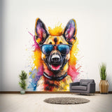 Vibrant German Shepherd Wall Sticker | Cute Dog Decal with Sunglasses | Colorful Puppy Wall Art | Pet Decor for Nursery | Fun Wall Decal - Decords