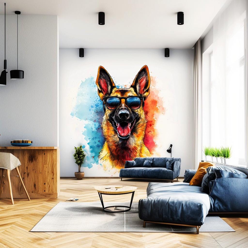 Colorful German Shepherd Wall Sticker | Cool Dog Decal with Sunglasses | Fun Puppy Wall Art | Playful Pet Decor for Kids Vibrant Wall Decal - Decords