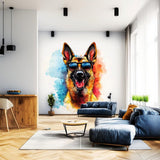 Colorful German Shepherd Wall Sticker | Cool Dog Decal with Sunglasses | Fun Puppy Wall Art | Playful Pet Decor for Kids Vibrant Wall Decal