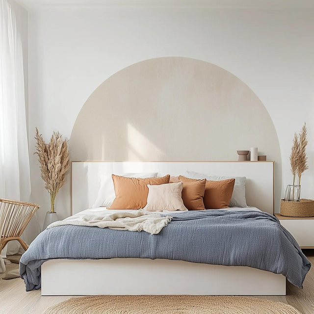 Minimalist Boho Headboard Decal | Neutral Half Circle Wall Sticker | Bed Arch Peel and Stick | Elegant Pastel Cream Bedroom Arc Decor