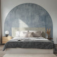 Textured Muted Blue Half Circle Wall Decal | Modern Bed Headboard Accent Sticker | Minimalist Peel and Stick Wall Art | Bedroom Decor