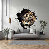 Lion Wall Decal | 3D Breakthrough Lion Head Sticker | Bold Animal Wall Art for Living Room, Office, or Man Cave | Removable Wall Decor - Decords