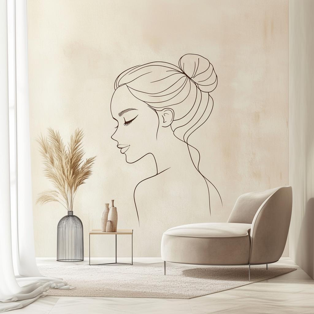 Minimalist Line Art Woman Wall Decal | Elegant Line Drawing Wall Sticker | Removable Modern Art for Living Room, Bedroom, Decor Teen Mural - Decords