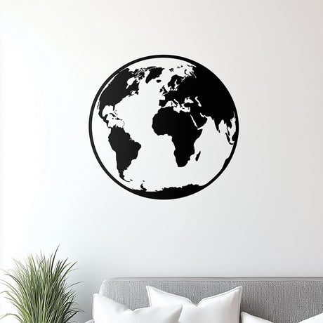 Globe Wall Decal | Minimalist World Map Black Sticker | Modern Earth Wall Art for Living Room, Office, or Classroom Decor Line Art - Decords