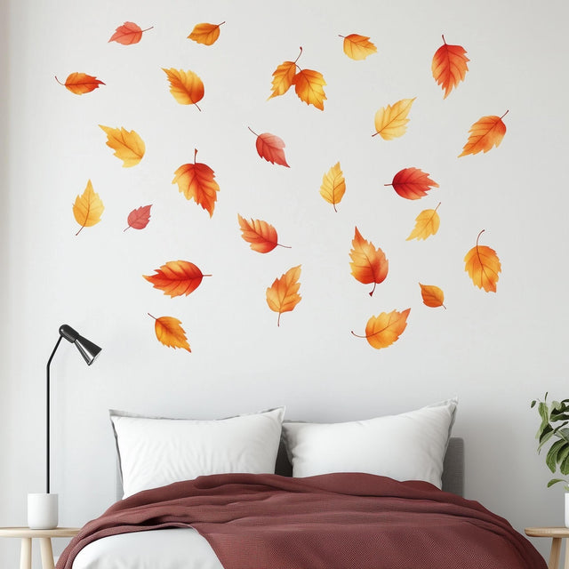 Autumn Leaves Wall Decal | Set of 25 Fall Leaf Stickers | Removable Seasonal Wall Art for Bedroom, Living Room, or Office Decor - Decords