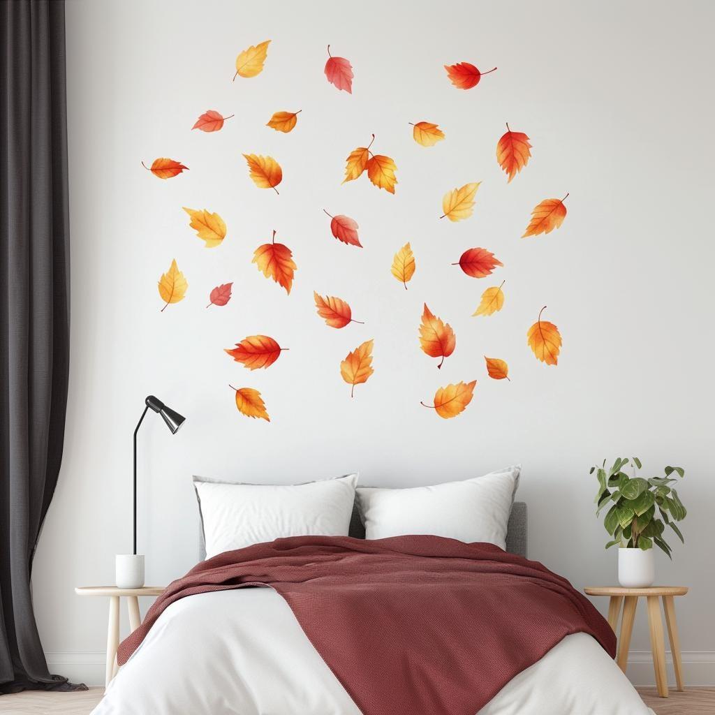 Autumn Leaves Wall Decal | Set of 25 Fall Leaf Stickers | Removable Seasonal Wall Art for Bedroom, Living Room, or Office Decor - Decords