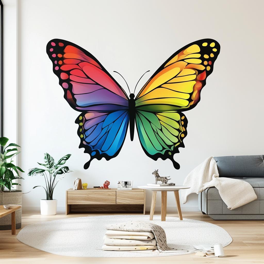 Large Rainbow Butterfly Wall Decal | Colorful Butterfly Sticker | Removable Wall Art for Kids Room, Nursery, or Living Room Decor - Decords