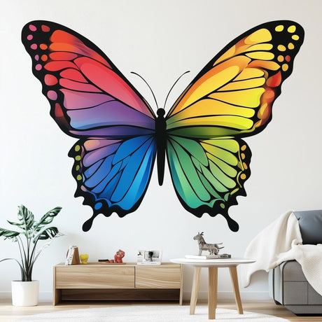 Large Rainbow Butterfly Wall Decal | Colorful Butterfly Sticker | Removable Wall Art for Kids Room, Nursery, or Living Room Decor - Decords